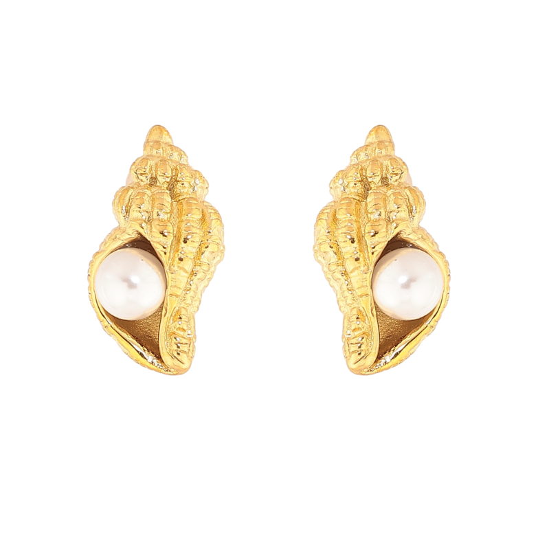 Серьги Нержавеющая сталь пусеты "Ракушки с жемчужинами" фото №1