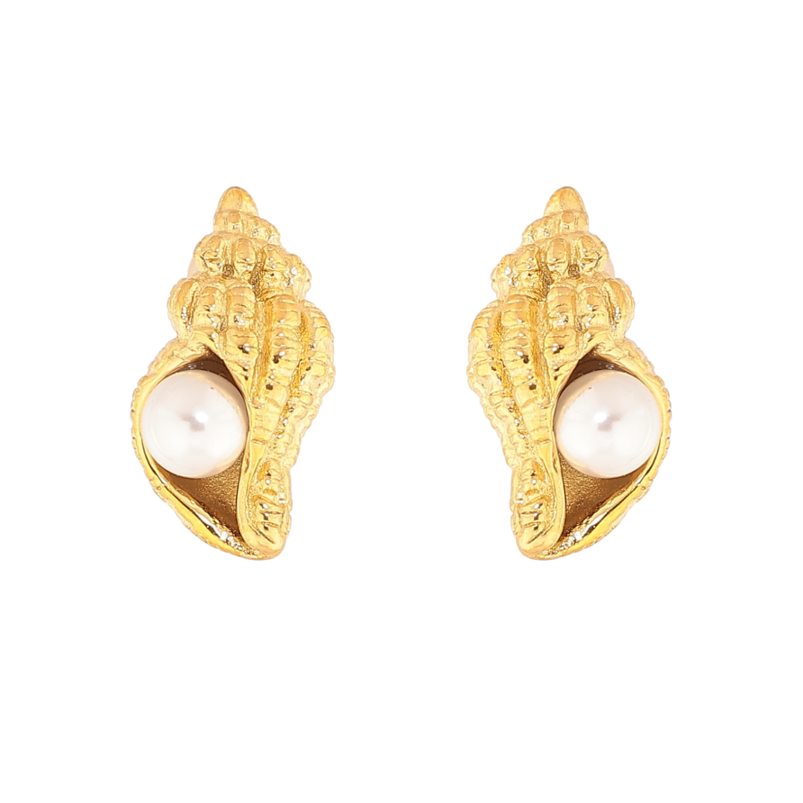 Серьги Нержавеющая сталь пусеты "Ракушки с жемчужинами" фото №1