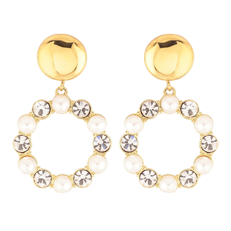 Сережки Нержавіюча сталь пусети "Перлинно-кристальні кільця" фото №1 Сережки Нержавіюча сталь пусети "Перлинно-кристальні кільця" фото №1