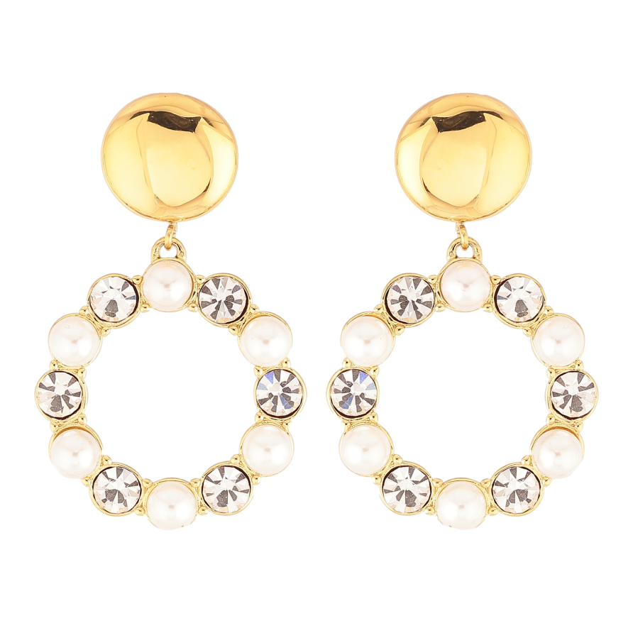 Сережки Нержавіюча сталь пусети "Перлинно-кристальні кільця" фото №1 Сережки Нержавіюча сталь пусети "Перлинно-кристальні кільця" фото №1