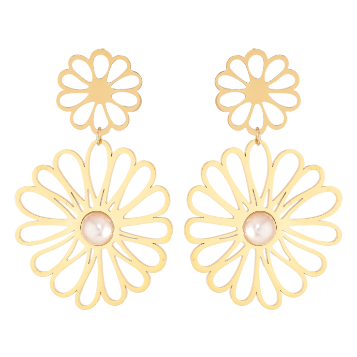 Сережки Нержавіюча сталь пусети "Квіткові підвіски з перлинами" фото №18 Сережки Нержавіюча сталь пусети "Квіткові підвіски з перлинами" фото №18