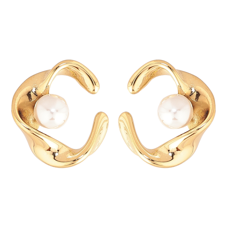 Сережки Нержавіюча сталь пусети "Візерунок з перлинами" фото №22