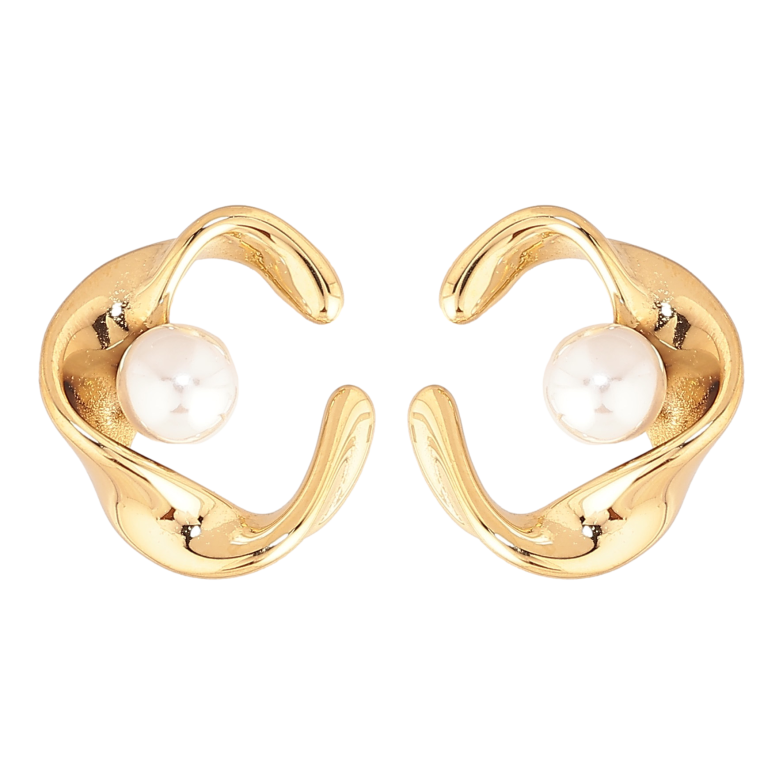 Сережки Нержавіюча сталь пусети "Візерунок з перлинами" фото №1