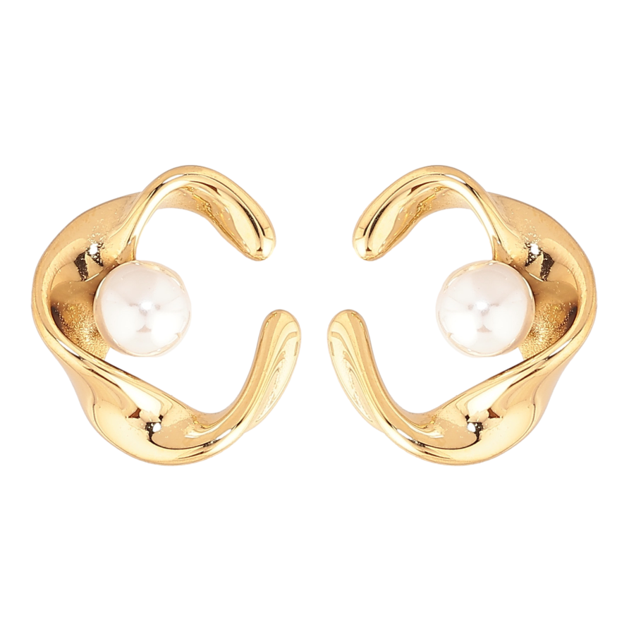 Сережки Нержавіюча сталь пусети "Візерунок з перлинами" фото №1