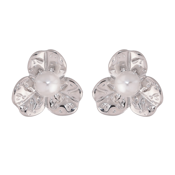 Серьги Нержавеющая сталь пусеты "Цветочки с жемчужинами" фото №18
