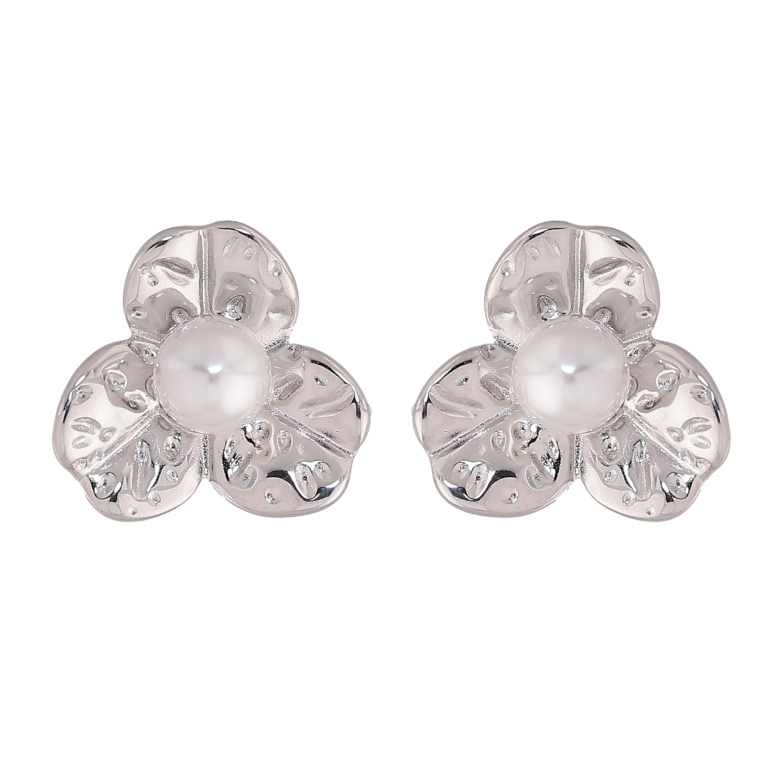 Серьги Нержавеющая сталь пусеты "Цветочки с жемчужинами" фото №1