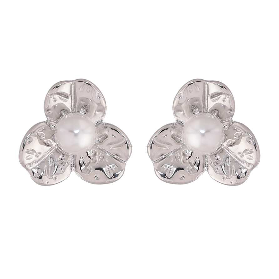 Серьги Нержавеющая сталь пусеты "Цветочки с жемчужинами" фото №1