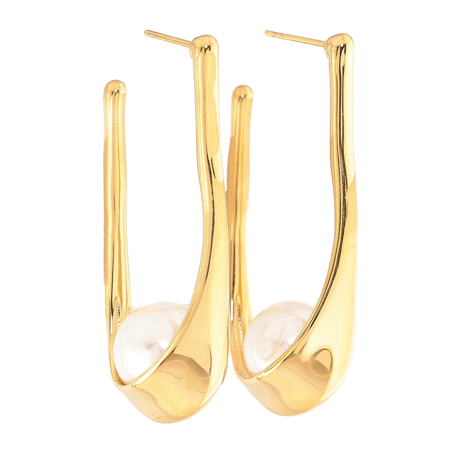 Сережки Нержавіюча сталь пусети "Дуги з перлинами" візерунок на один бік фото №1