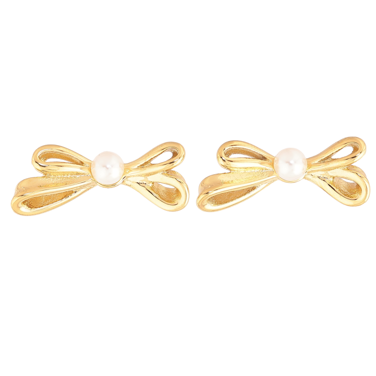 Сережки Нержавіюча сталь пусети "Банти з перлинами" фото №7