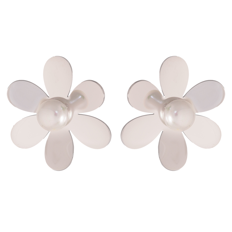 Сережки Нержавіюча сталь пусети "Квіточки з перлинами" фото №3