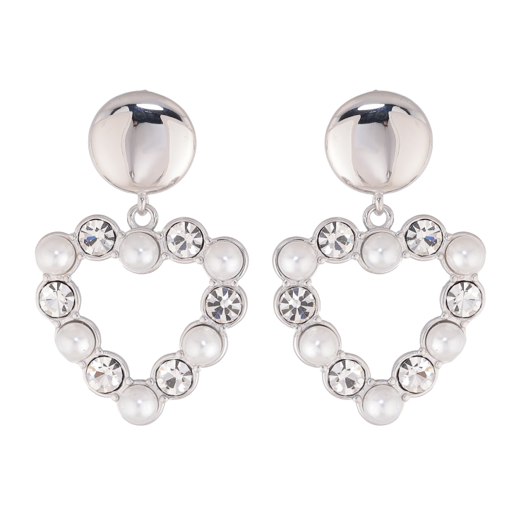 Серьги Нержавеющая сталь пусеты "Сердечки с жемчужинами и кристаллами" фото №22