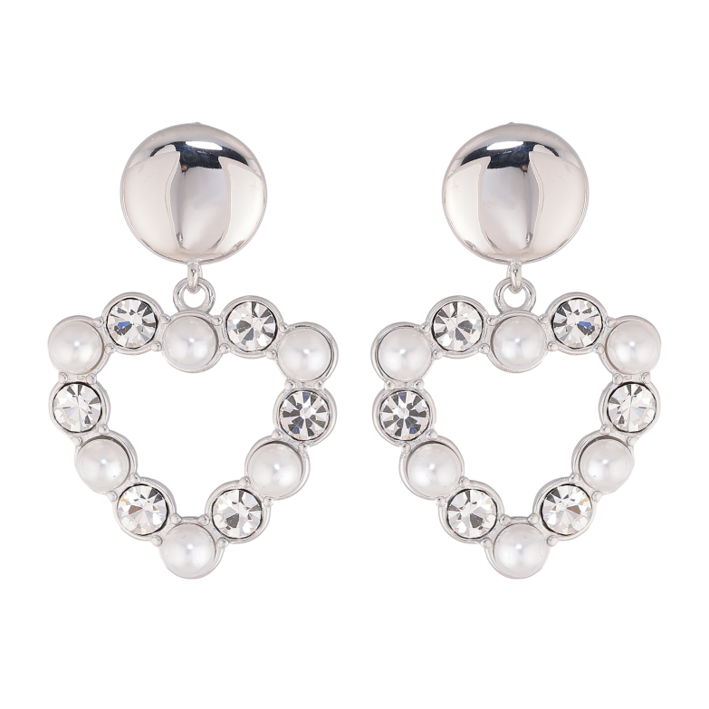 Сережки Нержавіюча сталь пусети "Сердечки з перлинами та кристалами" фото №1