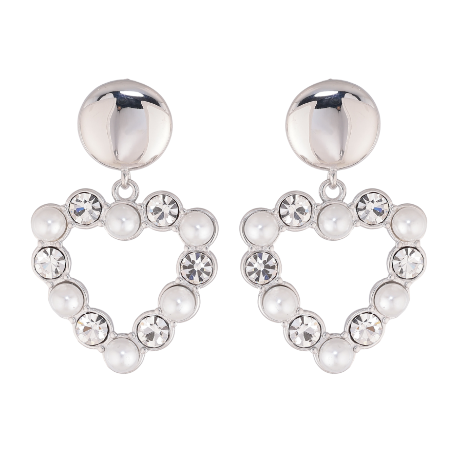 Серьги Нержавеющая сталь пусеты "Сердечки с жемчужинами и кристаллами" фото №1