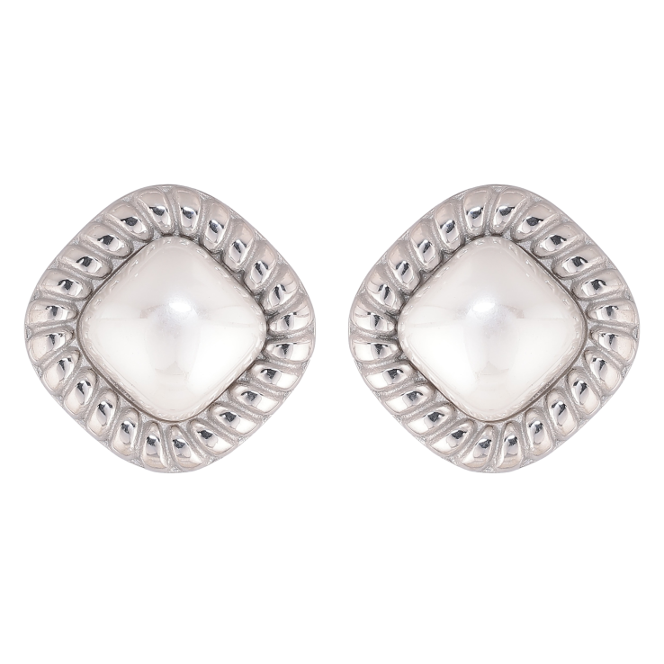 Сережки Нержавіюча сталь пусети "Ромби з перлинними вставками" фото №13