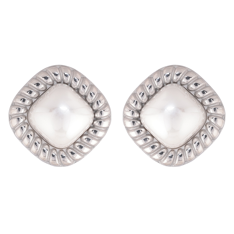 Сережки Нержавіюча сталь пусети "Ромби з перлинними вставками" фото №11