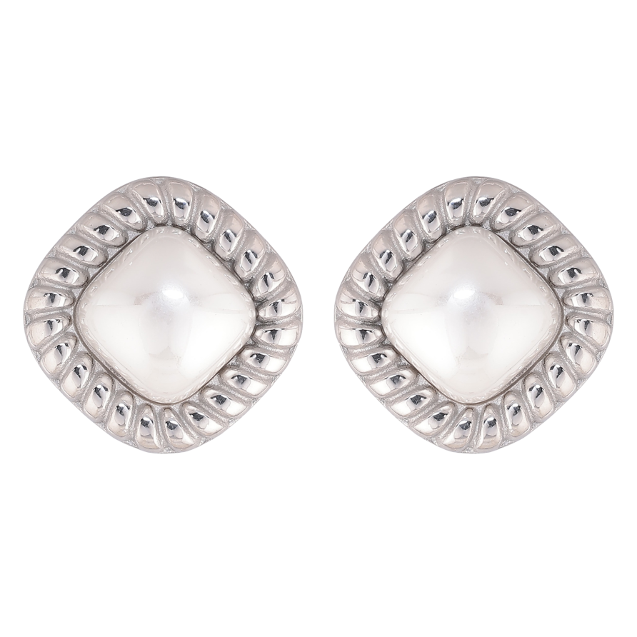 Сережки Нержавіюча сталь пусети "Ромби з перлинними вставками" фото №1