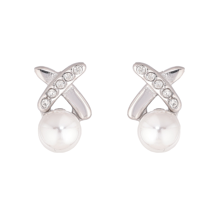 Серьги Нержавеющая сталь пусеты "Крестики с жемчужинами" фото №6