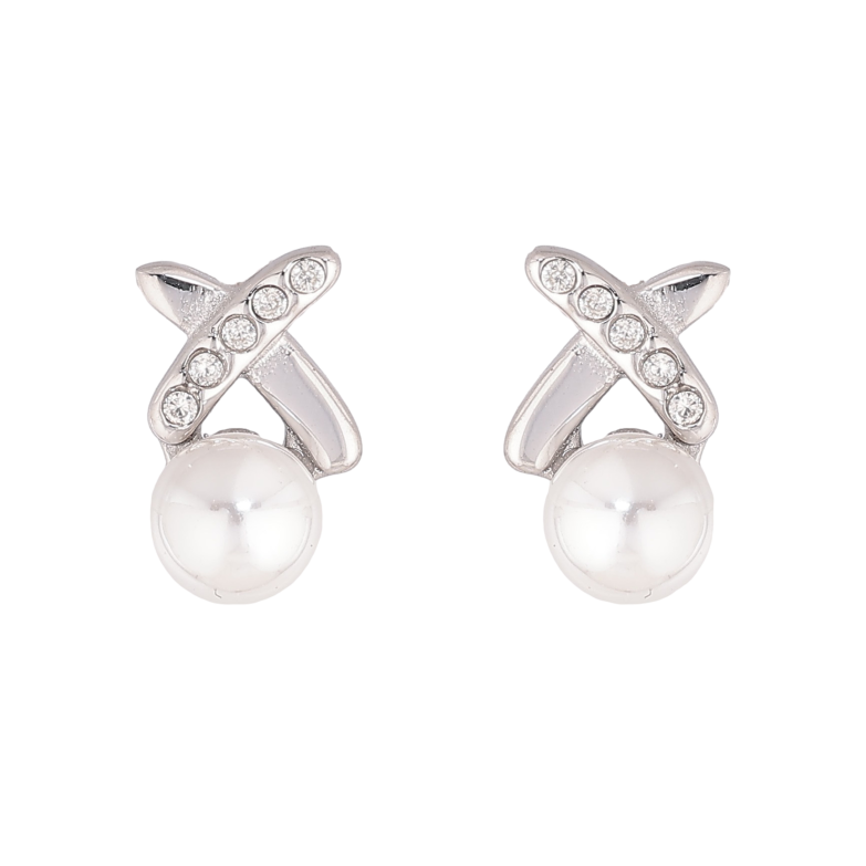 Серьги Нержавеющая сталь пусеты "Крестики с жемчужинами" фото №1