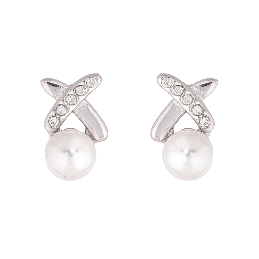 Серьги Нержавеющая сталь пусеты "Крестики с жемчужинами" фото №1