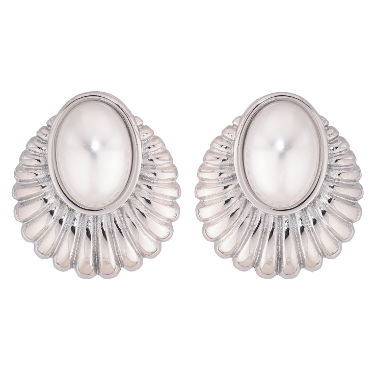 Серьги Нержавеющая сталь пусеты "Узор с жемчужными вставками" фото №24