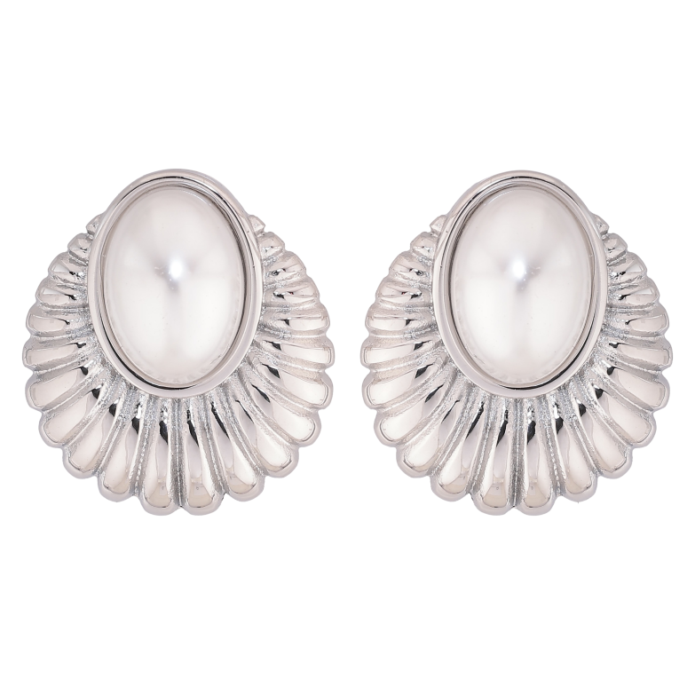 Серьги Нержавеющая сталь пусеты "Узор с жемчужными вставками" фото №1