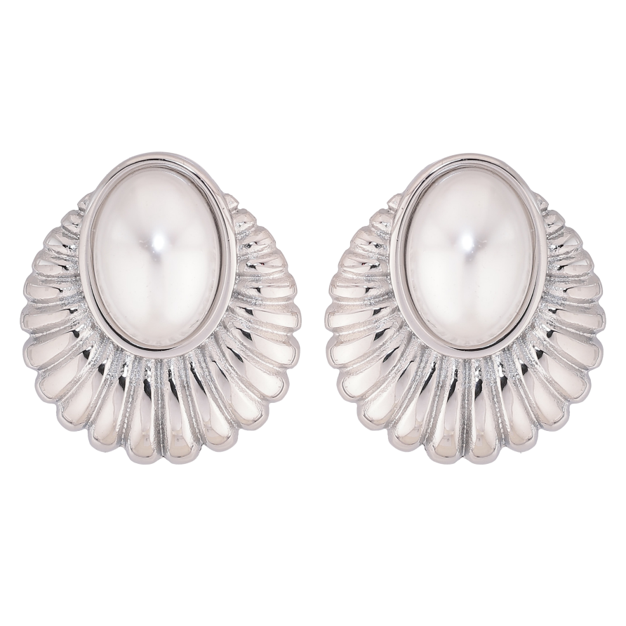 Серьги Нержавеющая сталь пусеты "Узор с жемчужными вставками" фото №1