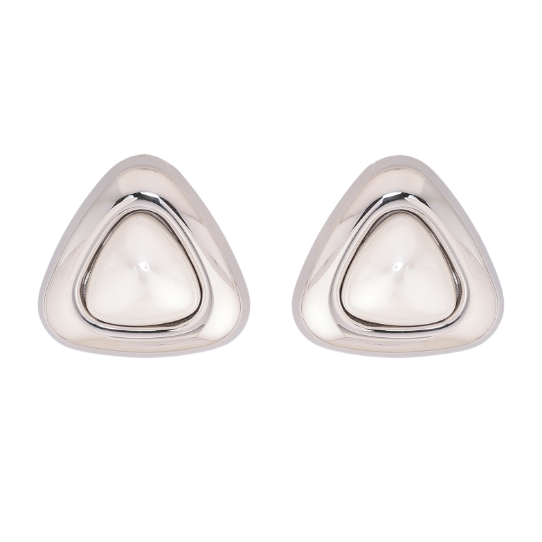 Серьги Нержавеющая сталь пусеты "Треугольники с жемчужинами" фото №1