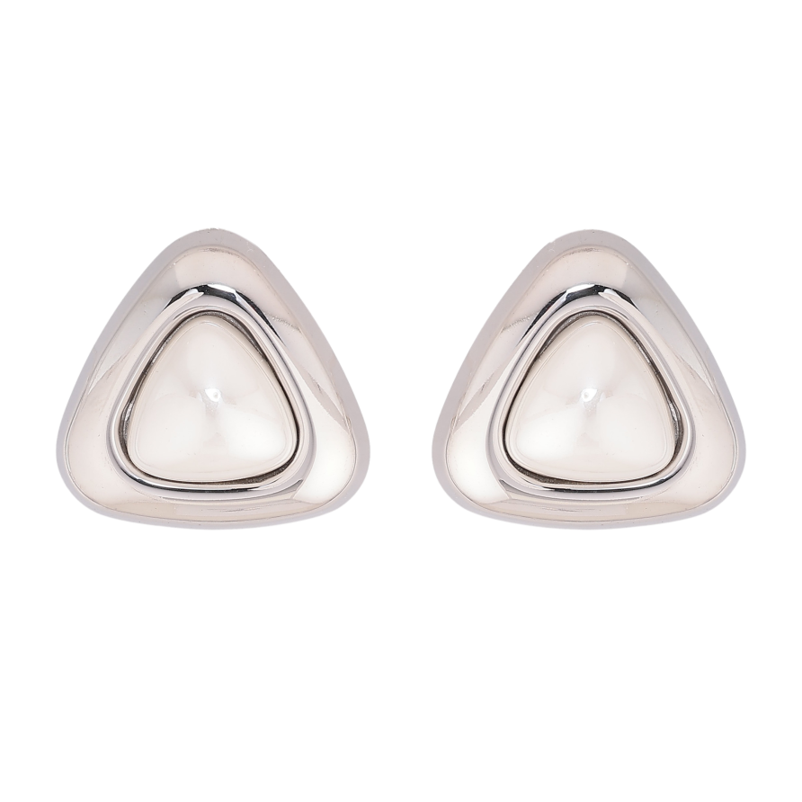 Сережки Нержавіюча сталь пусети "Трикутники з перлинами" фото №1