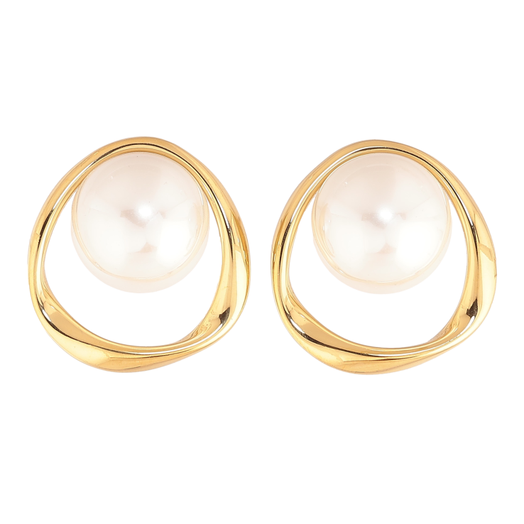 Сережки Нержавіюча сталь пусети "Кільця з перлинами" фото №14