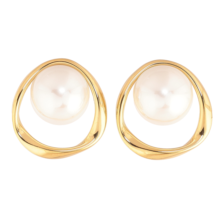 Сережки Нержавіюча сталь пусети "Кільця з перлинами" фото №1 Сережки Нержавіюча сталь пусети "Кільця з перлинами" фото №1