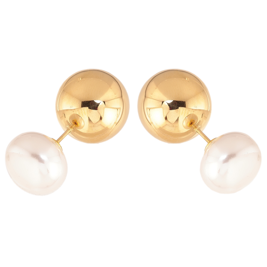 Сережки Нержавіюча сталь пусети-джекети "Куля з перлиною" ø 14мм та 16мм фото №1