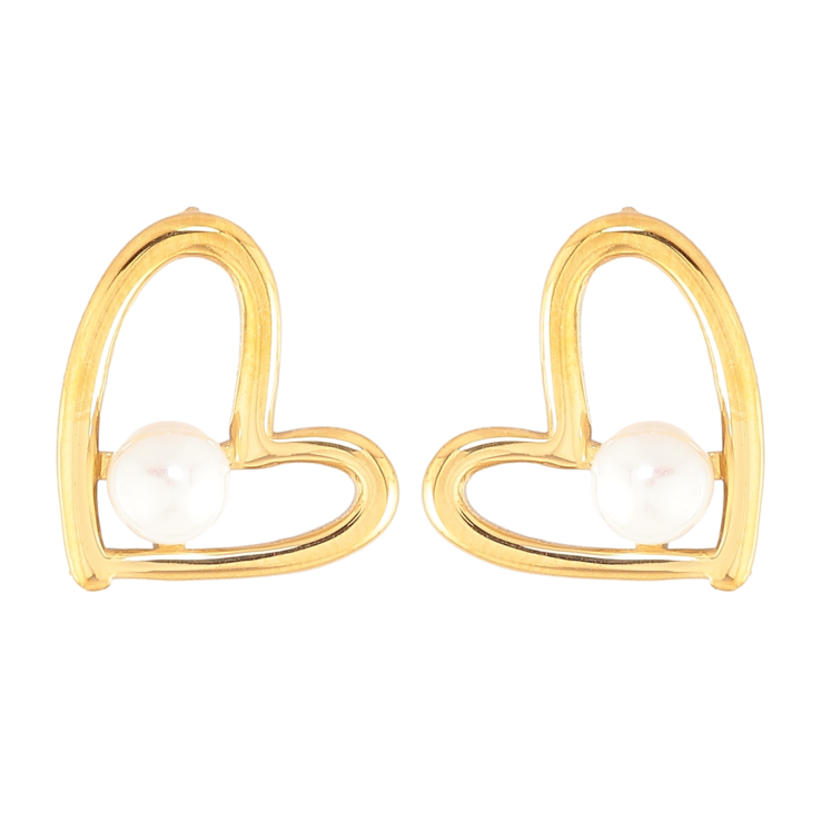 Сережки Нержавіюча сталь пусети "Сердечки з перлинами" фото №13