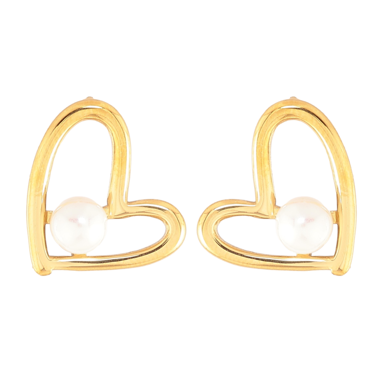 Сережки Нержавіюча сталь пусети "Сердечки з перлинами" фото №1 Сережки Нержавіюча сталь пусети "Сердечки з перлинами" фото №1