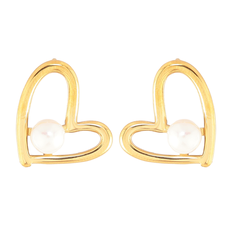 Сережки Нержавіюча сталь пусети "Сердечки з перлинами" фото №1 Сережки Нержавіюча сталь пусети "Сердечки з перлинами" фото №1