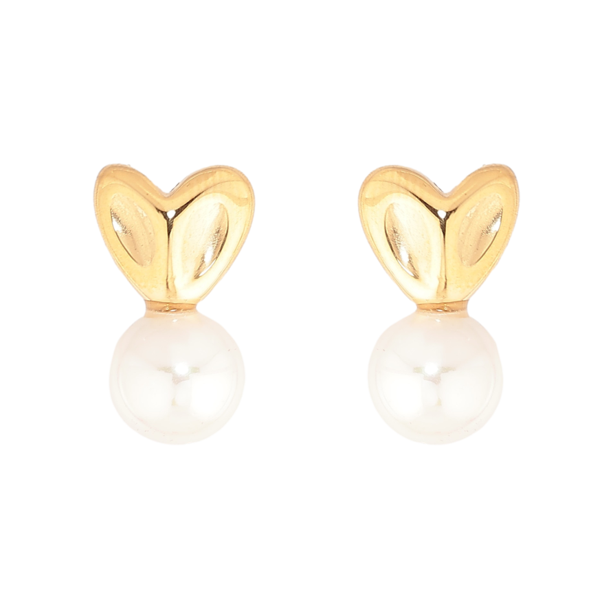 Серьги Нержавеющая сталь пусеты "Сердечки с жемчужинами" фото №1