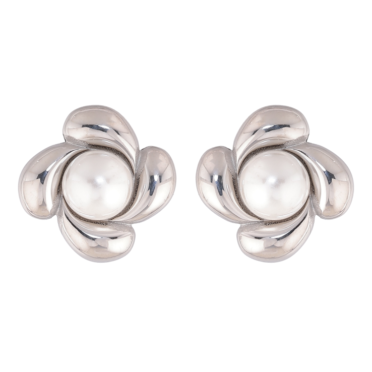 Сережки Нержавіюча сталь пусети "Квіточки з перлинами" фото №7