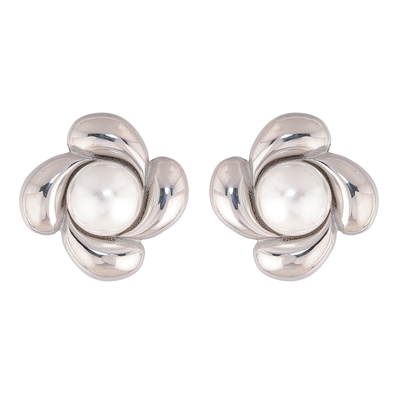 Сережки Нержавіюча сталь пусети "Квіточки з перлинами" фото №1