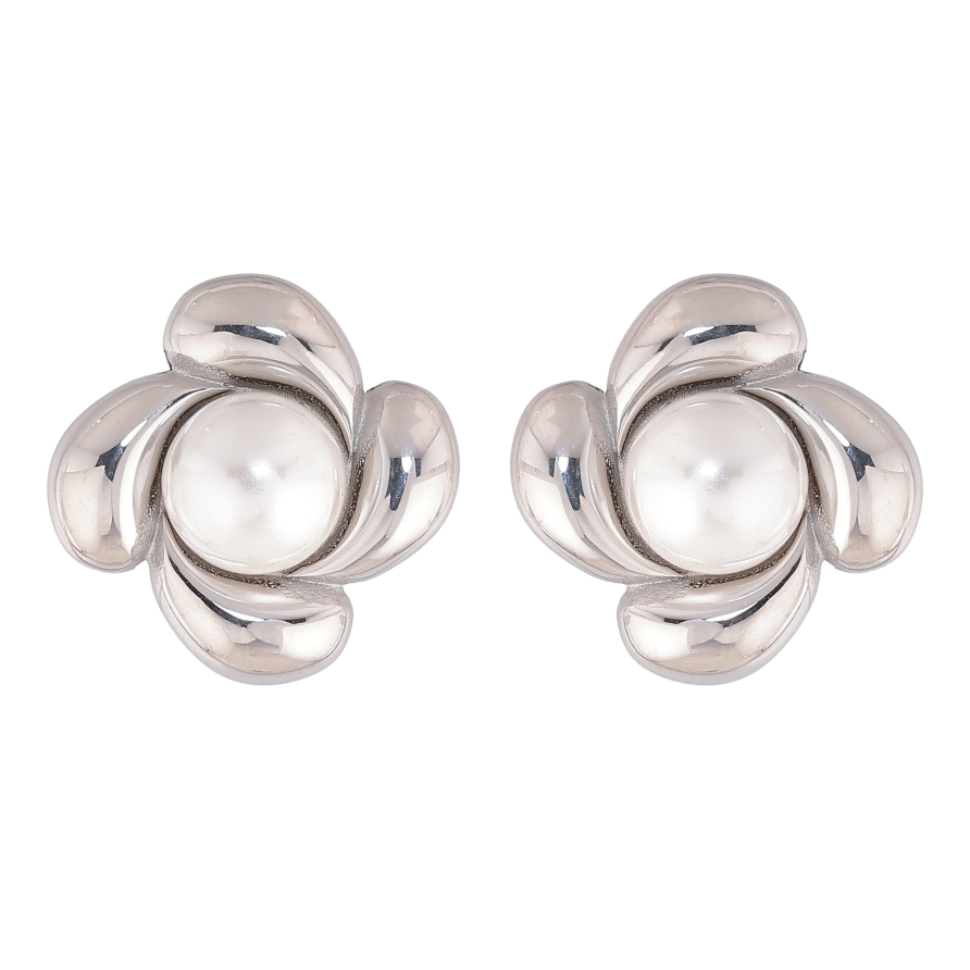 Сережки Нержавіюча сталь пусети "Квіточки з перлинами" фото №1