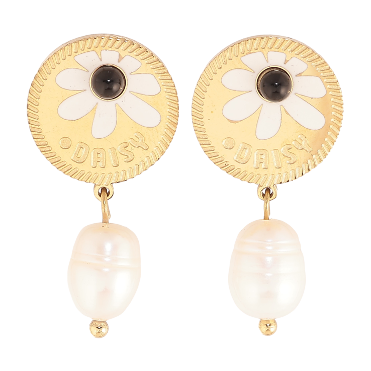 Сережки Нержавіюча сталь пусети "Перлинні підвіски з квітковим візерунком" фото №16