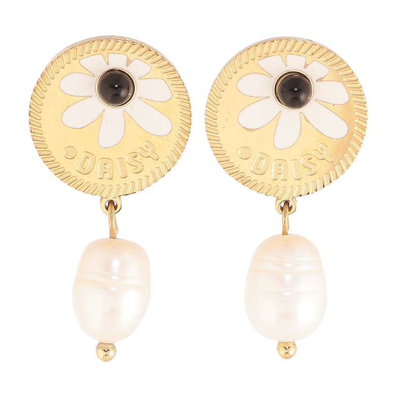 Сережки Нержавіюча сталь пусети "Перлинні підвіски з квітковим візерунком" фото №1