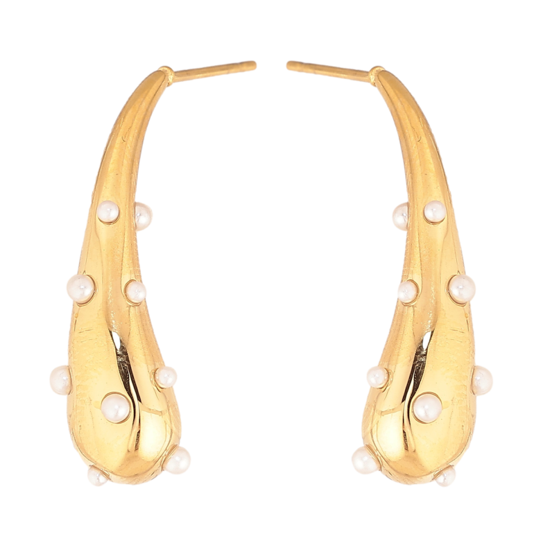 Серьги Нержавеющая сталь пусеты "Узор с жемчужными вставками" фото №1