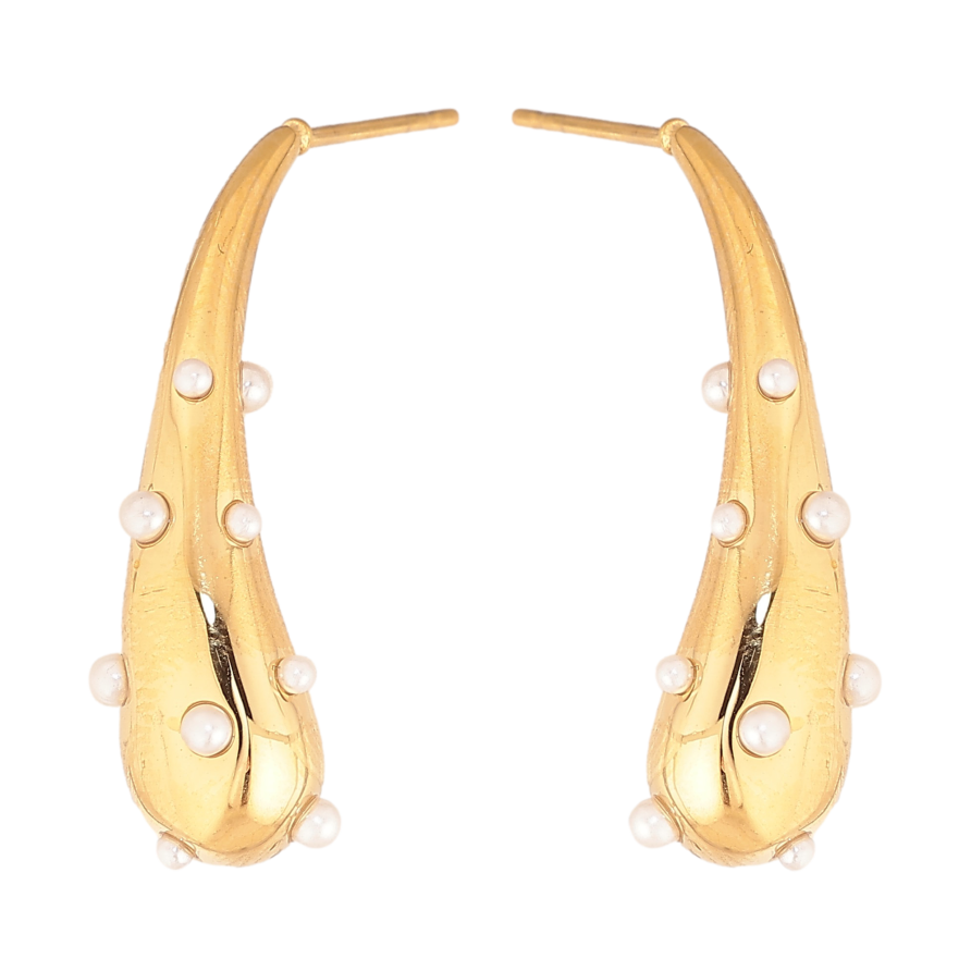 Серьги Нержавеющая сталь пусеты "Узор с жемчужными вставками" фото №1