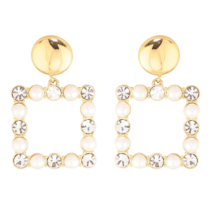 Сережки Нержавіюча сталь пусети "Перлинно-кристальні підвіски" фото №2 Сережки Нержавіюча сталь пусети "Перлинно-кристальні підвіски" фото №2