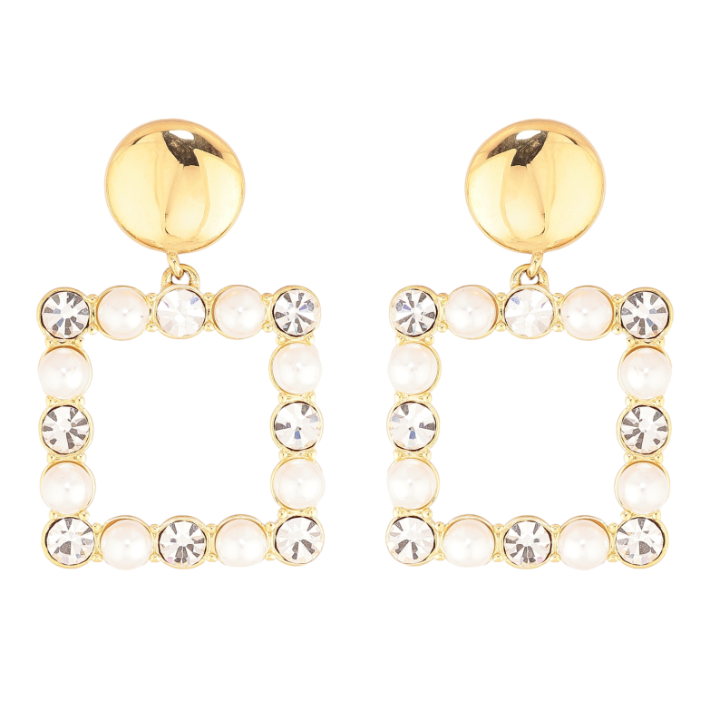 Сережки Нержавіюча сталь пусети "Перлинно-кристальні підвіски" фото №1 Сережки Нержавіюча сталь пусети "Перлинно-кристальні підвіски" фото №1