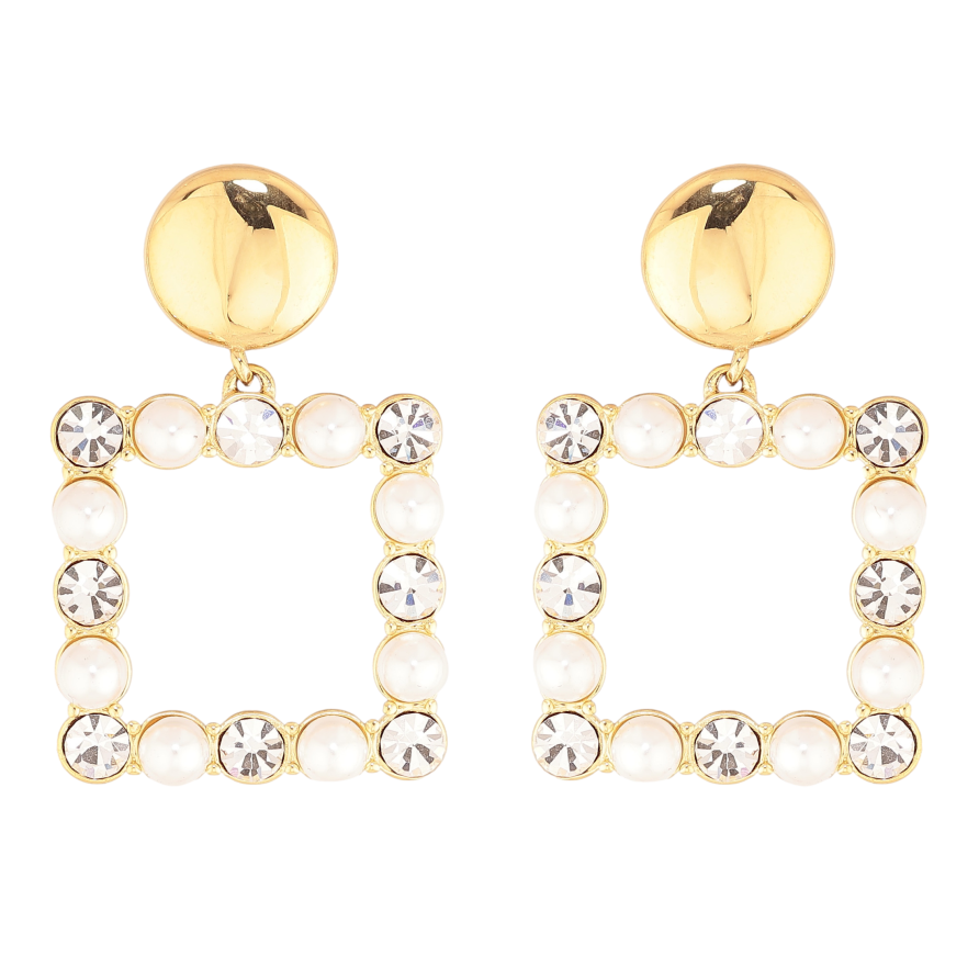 Сережки Нержавіюча сталь пусети "Перлинно-кристальні підвіски" фото №1 Сережки Нержавіюча сталь пусети "Перлинно-кристальні підвіски" фото №1