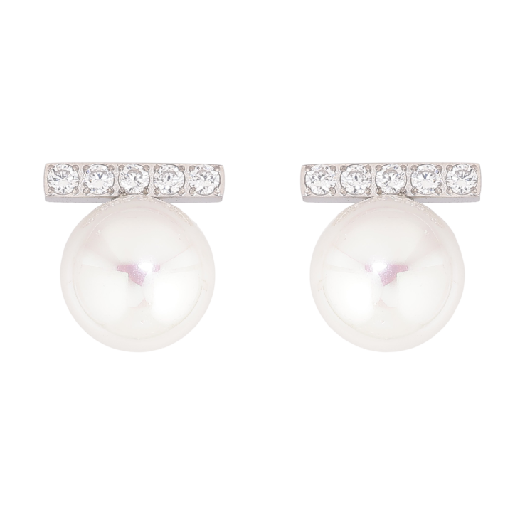 Серьги Нержавеющая сталь пусеты "Жемчужины с кристальными дорожками" фото №13