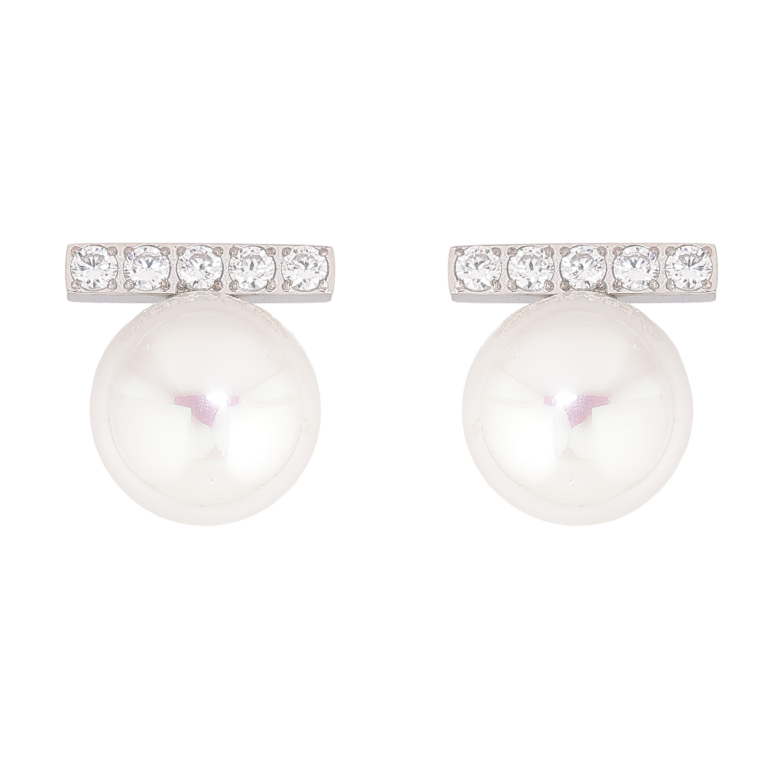 Сережки Нержавіюча сталь пусети "Перлини з кришталевими доріжками" фото №1