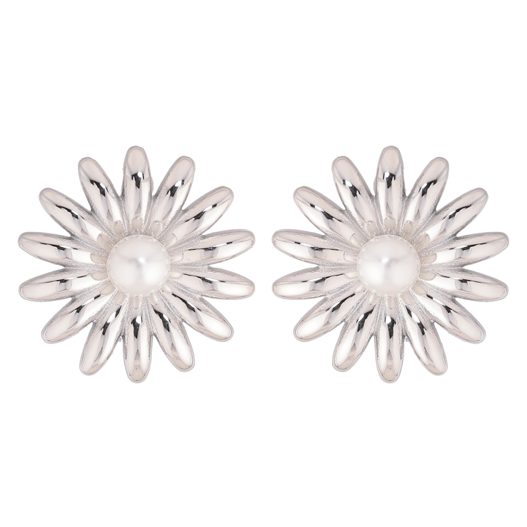 Серьги Нержавеющая сталь пусеты "Цветочки с жемчужинами" фото №24