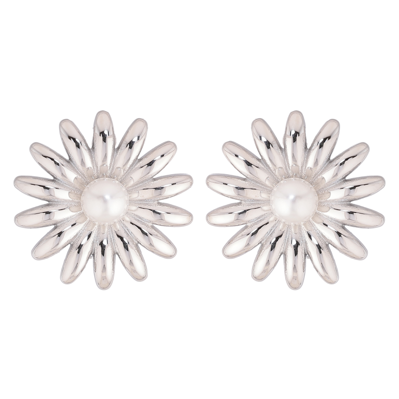 Серьги Нержавеющая сталь пусеты "Цветочки с жемчужинами" фото №1