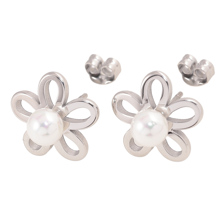 Серьги Нержавеющая сталь пусеты "Цветочки с жемчужинами" фото №20